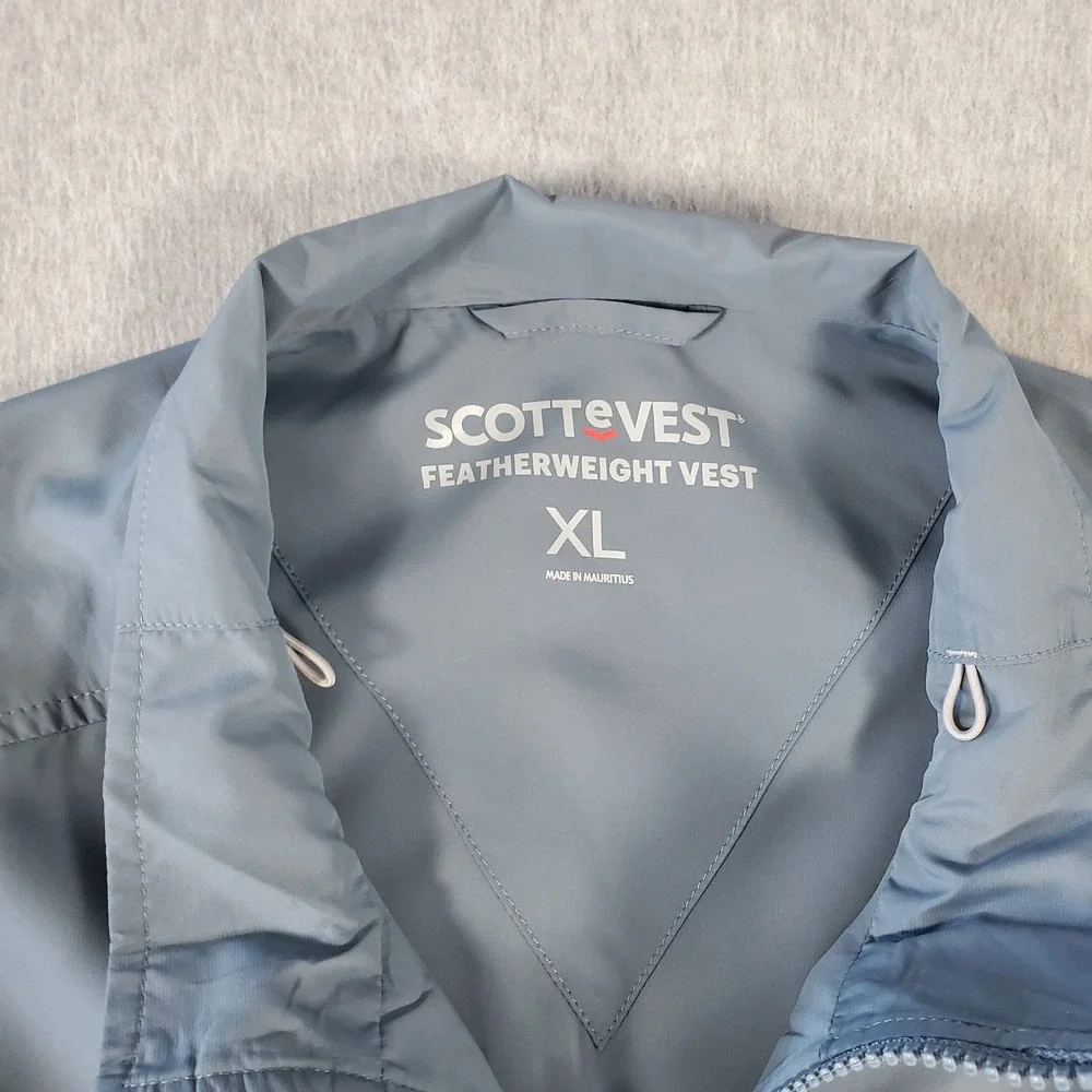 SCOTTeVEST Featherweight Vest Mens XL Blue Gray Multi-Pocket Travel Hiking TEC